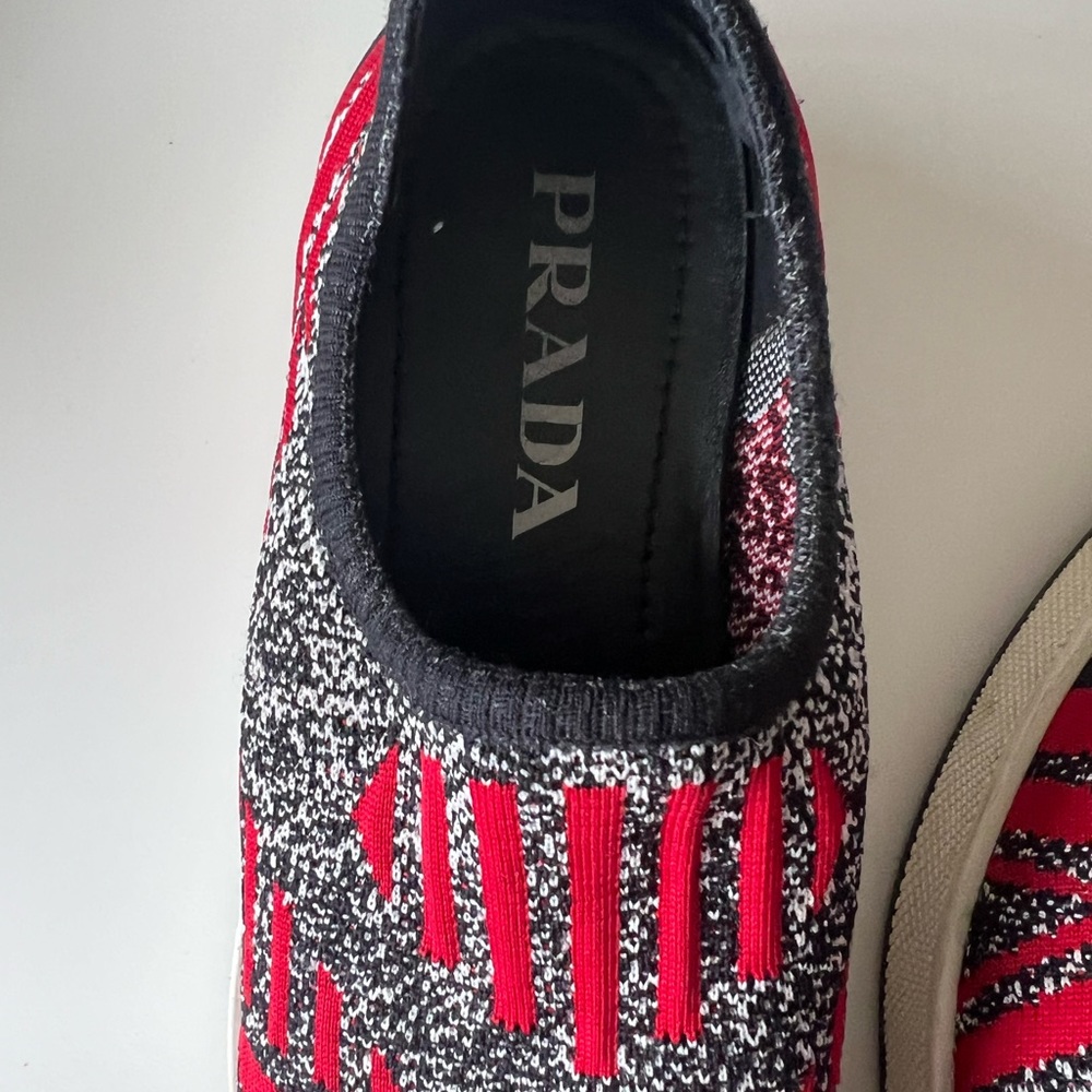 Prada Women's Red and Black Knit Slip-On Sneakers - Picture 3 of 8